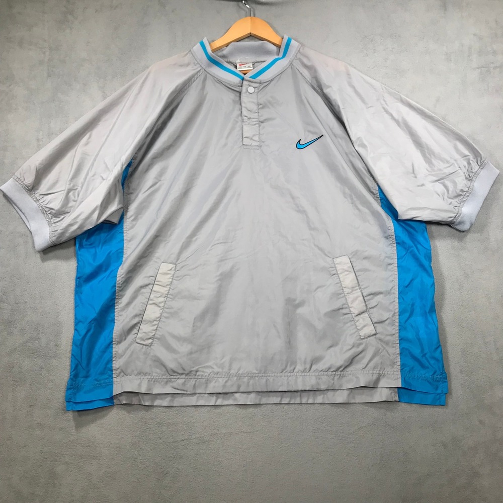 Nike Windbreaker Pullover Jacket Mens XXL Grey Blue Vintage 90s Short Sleeve